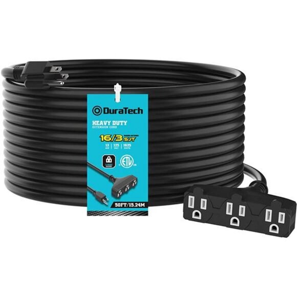 Extension Cord, 50 ft Outdoor Extension Cord with Multiple Outlets, Black - Picture 1 of 7